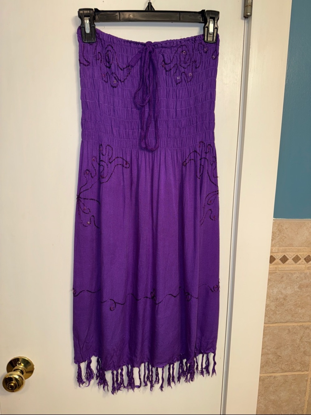 Strapless Purple Smocked Midi Coverup Dress